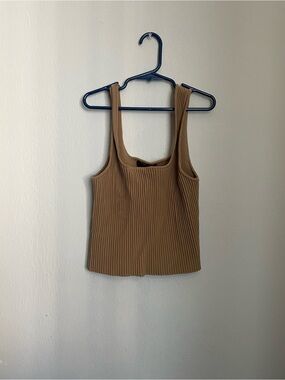 Forever 21 Ribbed Square-Neck Tank Top in Camel Brown